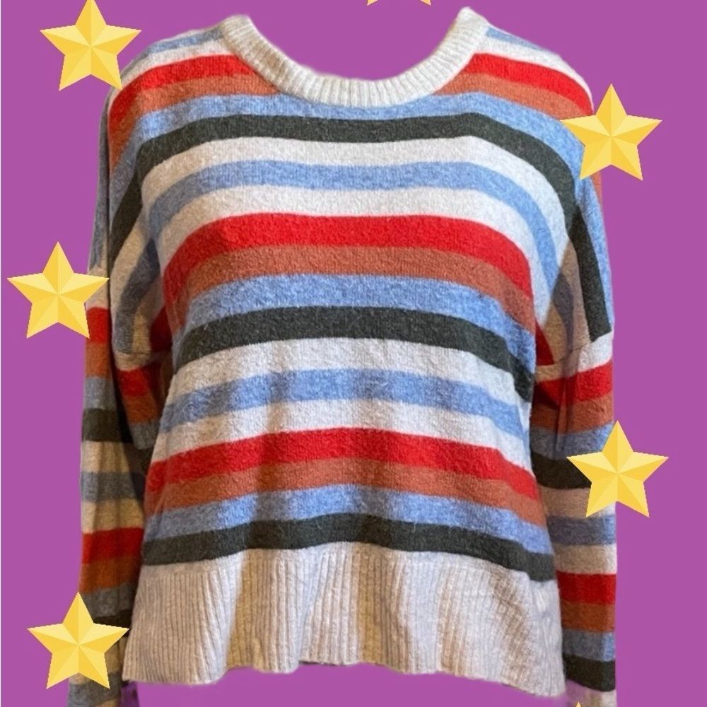 Fuzzy Rainbow Madewell sweater top colorful striped oversized size XL